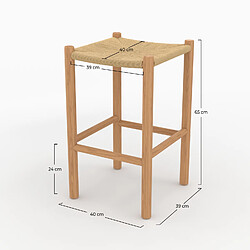 Rendez Vous Deco Tabouret pour îlot central Kaïa 65 cm en teck et rotin