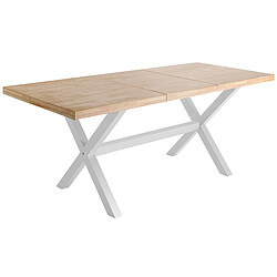 Pegane Table à manger rectangulaire extensible en bois coloris chêne / pieds blanc - Longueur 140 -220 x profondeur 90 x hauteur 76 cm