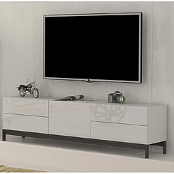 Alter Meuble TV de salon, Made in Italy, Meuble TV de salon surélevé avec 1 porte et 4 tiroirs, 170x40h47 cm, couleur blanc brillant