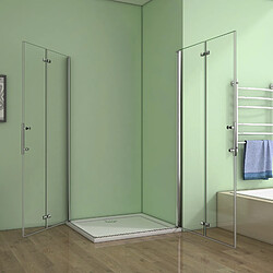 Cabine de douche 90x90x195cm verre anticalcaire porte pliante et pivotante