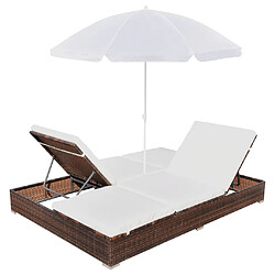 Maison Chic Chaise longue d'extérieur| Bain de soleil Relax | Transat avec parasol Résine tressée Marron -GKD70414 pas cher