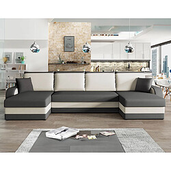 Bestmobilier Valos - canapé panoramique en U - 7 places - convertible avec coffre - en velours Valos - canapé panoramique en U - 7 places - convertible avec coffre - en velours - Gris / Blanc