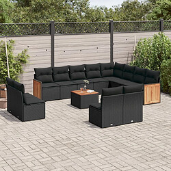 vidaXL Salon de jardin avec coussins 13 pcs noir résine tressée