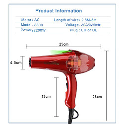 Universal Pour coiffeurs et salons de coiffure 3 mètres de long câble électrique réel 2200W professionnel souffleur séchoir salon sèche-cheveux(Rouge)