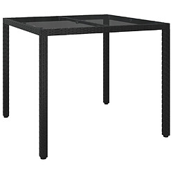 vidaXL Table de jardin 90x90x75 cm Verre trempé et résine tressée Noir