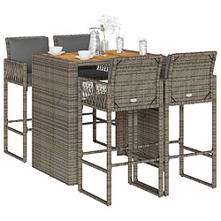 vidaXL Ensemble de bar de jardin 5 pcs avec coussins gris poly rotin