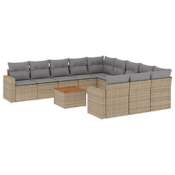 vidaXL Salon de jardin et coussins 12 pcs mélange beige résine tressée