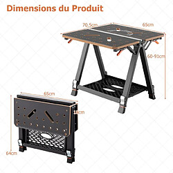 Acheter Helloshop26 Table de travail pliante et chevalet de sciage 2 en 1 capacité 454 kg 2 pinces rapides et 4 chiens de serrage 8 hauteurs réglables de garage orange 20_0009439