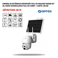 Optex Camera 4G Extérieur Motorisée Solaire Vision 92° IR, Vidéo Surveillance Full HD 1080p, Détection 20 M, Rotation 350° + Carte 128 Go