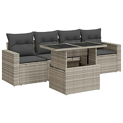 vidaXL Salon de jardin 5 pcs avec coussins gris clair résine tressée