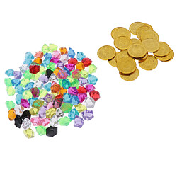 Pierres précieuses de pirate avec pièces d'or en plastique Pirates Party Game Play Set Toys A