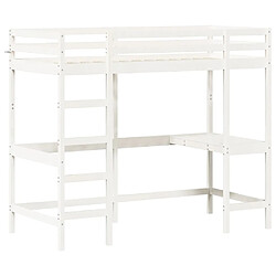 Vidaxl Lit superposé avec bureau blanc 90x200 cm bois de pin massif