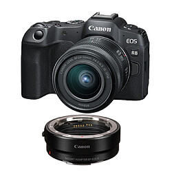 Canon EOS R8 Boîtier + objectif RF 24-50 mm f/4.5-6.3 IS STM + adaptateur de monture EF-EOS R