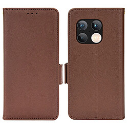 Etui en PU texture litchi, antichoc, fermeture magnétique avec support, marron pour votre OnePlus 10 Pro 5G