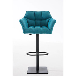 Decoshop26 Tabouret de bar chaise haute de comptoir couture carrées assise en tissu turquoise cadre en métal noir 10_0004700