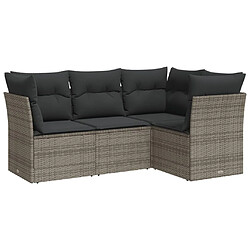 vidaXL Salon de jardin 4 pcs avec coussins gris résine tressée