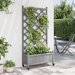 Avis Maison Chic Jardinière,Bac à fleurs avec treillis - pot de fleur et roues gris bois massif de sapin -GKD29650