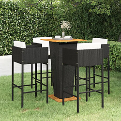 vidaXL Ensemble de bar de jardin 5 pcs et coussins Résine tressée Noir