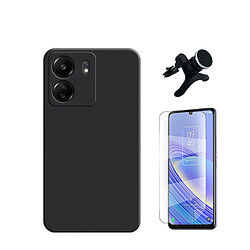 Kit de film en verre trempé de la couverture en 5D + boîtier en silicone liquide + porte-voiture renforcé Phonecare pour Xiaomi Redmi 13C - le noir