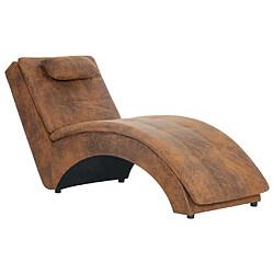 vidaXL Chaise longue avec oreiller Marron Similicuir daim