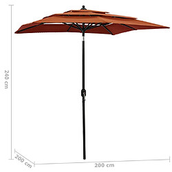 vidaXL Parasol à 3 niveaux avec mât en aluminium Terre cuite 2x2 m pas cher