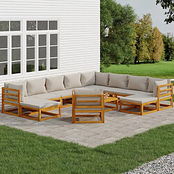 vidaXL Salon de jardin 12 pcs avec coussins gris clair bois massif