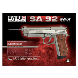 Swiss Arms Pistolet Airgun SA P92 Stainless 4.5 mm Culasse Mobile Gaz Co2