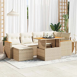 vidaXL Salon de jardin avec coussins 7 pcs beige résine tressée acacia 