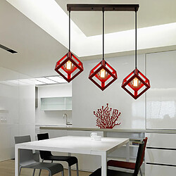 Stoex Lustre Creative Cube Rouge Plafonnier Antique À 3 Lumières Suspension Luminaire Rétro en Métal, Pour Bureau, Chambre À Coucher, Cuisine, Bar, E27