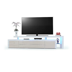 Mpc Meuble TV Blanc Et Sable Laqué + LED (lxhxp) : 227 X 52 X 42