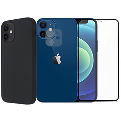 Protection intégrale Verre Trempé pour iPhone 12 Mini + Verre Trempé Caméra Arrière + Coque souple silicone Noire - Visiodirect -