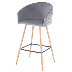 Mendler 2x tabouret de bar HWC-D72, chaise bar/comptoir, avec dossier, tissu ~ velours, gris