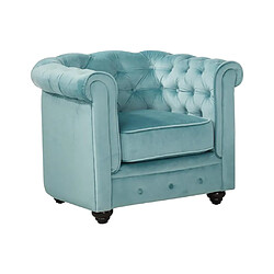 Avis Vente-Unique Fauteuil CHESTERFIELD - Velours bleu pastel