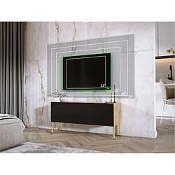 3XELIVING Meuble TV en couleur Chêne wotan / Noir mat avec pieds droits en or, D: l : 100 cm, H : 52 cm, P : 32 cm pas cher