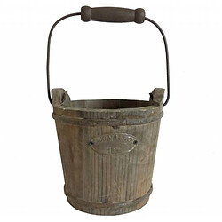 L'Héritier Du Temps Moyen Seau Décoratif Cache Pot Jardinière en Bois Patiné Marron 18,5x18,5x26,5cm