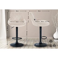 Decoshop26 Tabouret de bar en velours crème coutures décoratives pivotant support métal noir TDB10668