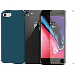 Protection intégrale Verre Trempé pour iPhone SE 2020 + Verre Trempé Caméra Arrière+Coque souple silicone Bleu Marine-Visiodirect-