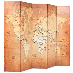 Helloshop26 Paravent séparateur de pièce cloison de séparation décoration meuble pliable 200 cm carte du monde jaune 0802040