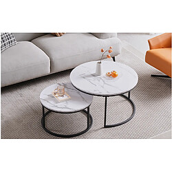 LBF GrandCA HOME Lot de 2 Tables Basses Rondes Gigognes de Salon (Imitation Marbre), Grande : 80x80x45cm et Petite : 60x60x35cm,Blanc + Noir pas cher