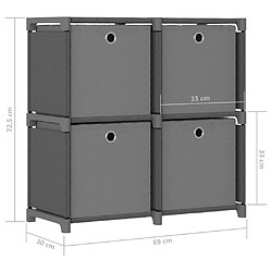 vidaXL Étagère à 4 cubes avec boîtes Gris 69x30x72,5 cm Tissu pas cher