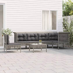 vidaXL Salon de jardin 7 pcs avec coussins Gris Résine tressée