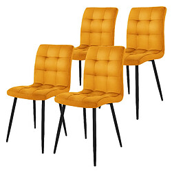 Chaise de salle à manger Set 4 jaune moutarde Housse en velours avec pieds en métal, matériel de montage inclus ML-Design