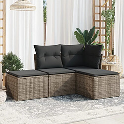 Maison Chic Salon de jardin 4 pcs avec coussins | Ensemble de Table et chaises | Mobilier d'Extérieur gris résine tressée -GKD57737