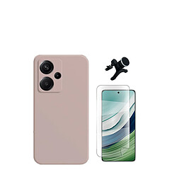 Kit de film en verre trempé de la couverture en 5D + boîtier en silicone liquide + porte-voiture renforcé Phonecare pour Xiaomi Redmi Note 13 Pro+ Plus - rose