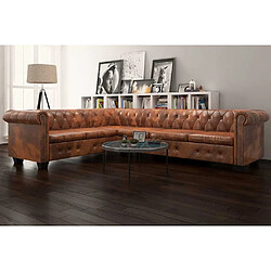 vidaXL Canapé d'angle Chesterfield 6 Places Cuir artificiel Marron 