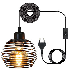 NETTLIFE Suspension E27 Noir Diam.15cm Vintage Conception à ressort Métal avec Prise et Interrupteur Rétro pour salon cuisine Max.40W