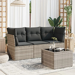 vidaXL Salon de jardin 4 pcs avec coussins gris clair résine tressée