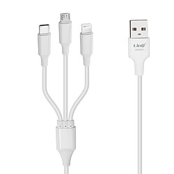 Câble USB 3 en 1 vers Micro-USB iPhone Lightning USB Type C 5A LinQ Blanc