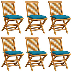 Maison Chic Lot de 6 Chaises de jardin,Fauteuil d'extérieur avec coussins bleu clair Bois de teck -MN41624