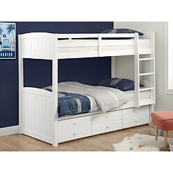 Vente-Unique Lits superposés séparables ANCHISE II - 2 x 90 x 190 cm - Avec rangements - Pin blanc + matelas